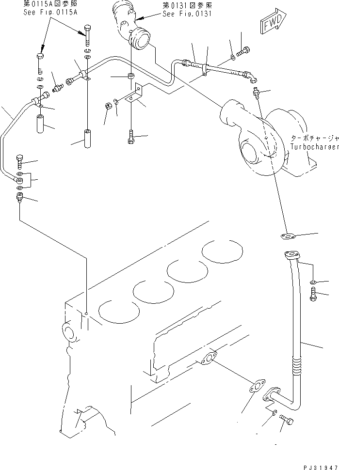 Komatsu parts book diagram for S6D170-1D-R S/N 10490-UP (-50cent. Spec.): TURBOCHARGER LUBRICATING OIL PIPING(#12460-)