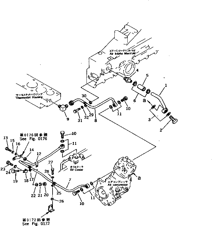 Komatsu parts book diagram for S6D170-1D-R S/N 10490-UP (-50cent. Spec.): AIR COMPRESSOR PIPING (1/2)