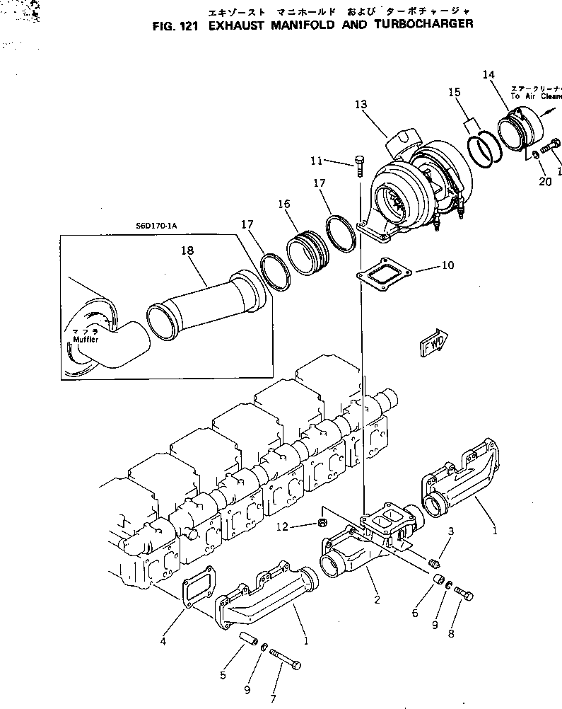 Engines Komatsu / S6D170-1C S/N 10125-UP(s6d1701r) / EXHAUST MANIFOLD AND TURBOCHARGER(030050 : 121)