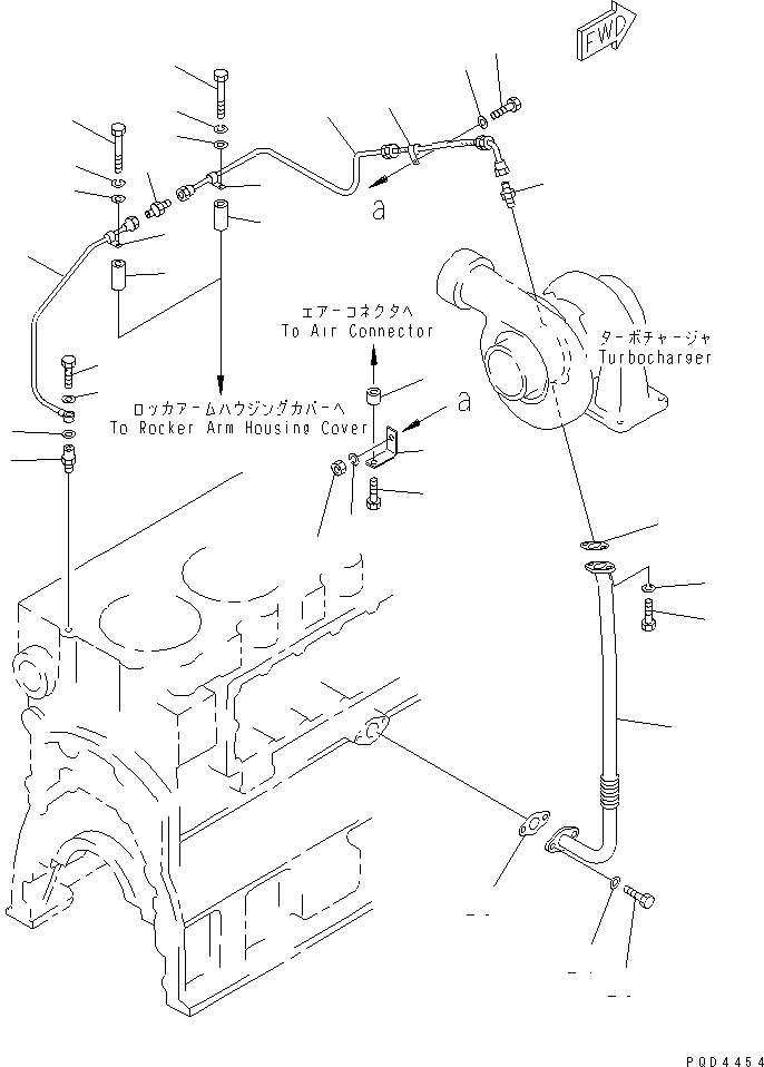 Komatsu parts book diagram for S6D170-1G-W S/N 14674-UP (For Canada / China / Chile / Russia): TURBOCHARGER LUBRICATING OIL PIPING(#15667-)