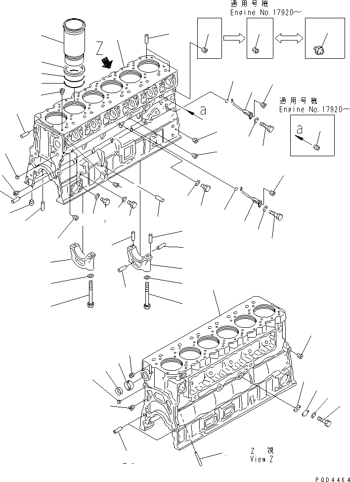 Komatsu parts book diagram for S6D170-1G-W S/N 14674-UP (For Canada / China / Chile / Russia): CYLINDER BLOCK (FOR FCD PISTON)(#16583-)