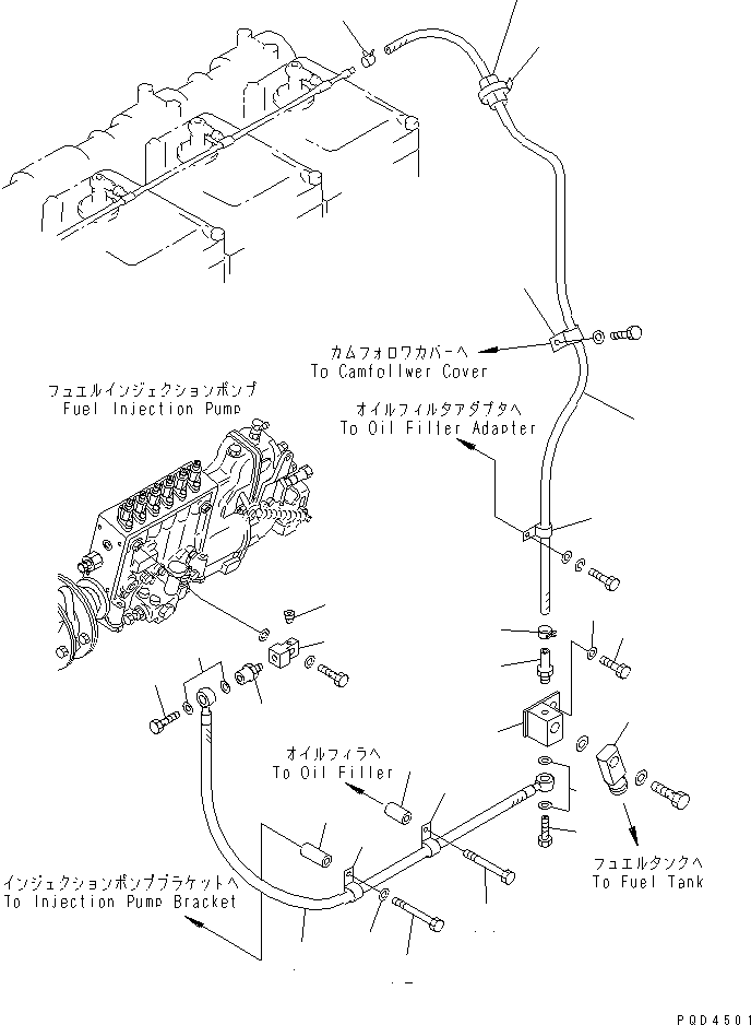 Komatsu parts book diagram for S6D170-1G-W S/N 14674-UP (For Canada / China / Chile / Russia): FUEL RETURN(#15707-)