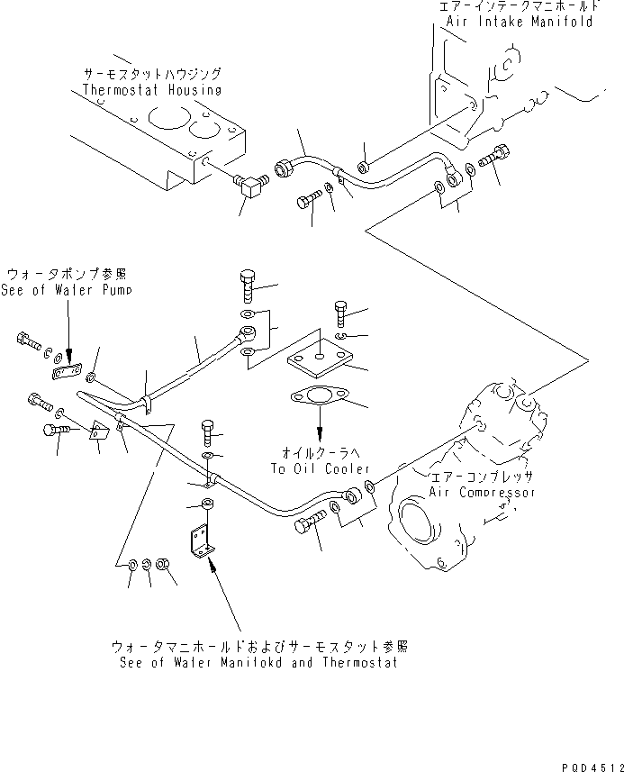 Komatsu parts book diagram for S6D170-1G-W S/N 14674-UP (For Canada / China / Chile / Russia): AIR COMPRESSOR PIPING (2/2)(#15667-)