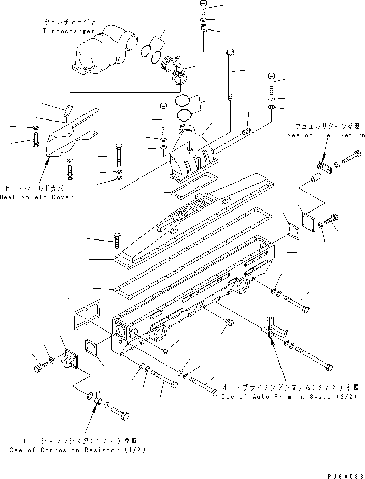 Komatsu parts book diagram for S6D170E-2A-6D S/N 17001-UP: AIR INTAKE MANIFOLD(#17358-)