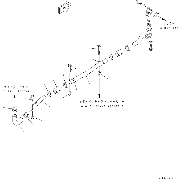 Komatsu parts book diagram for S6D170E-2A-6D S/N 17001-UP: MUFFLER EJECTOR PIPING  (WITHOUT THERMAL COVER) (EXTREME COLD TERRAIN SPEC.)(#20138-22331)