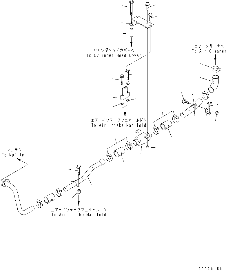 Komatsu parts book diagram for S6D170E-2A-6D S/N 17001-UP: MUFFLER EJECTOR PIPING  (WITHOUT THERMAL COVER) (EXTREME COLD TERRAIN SPEC.)(#22332-)