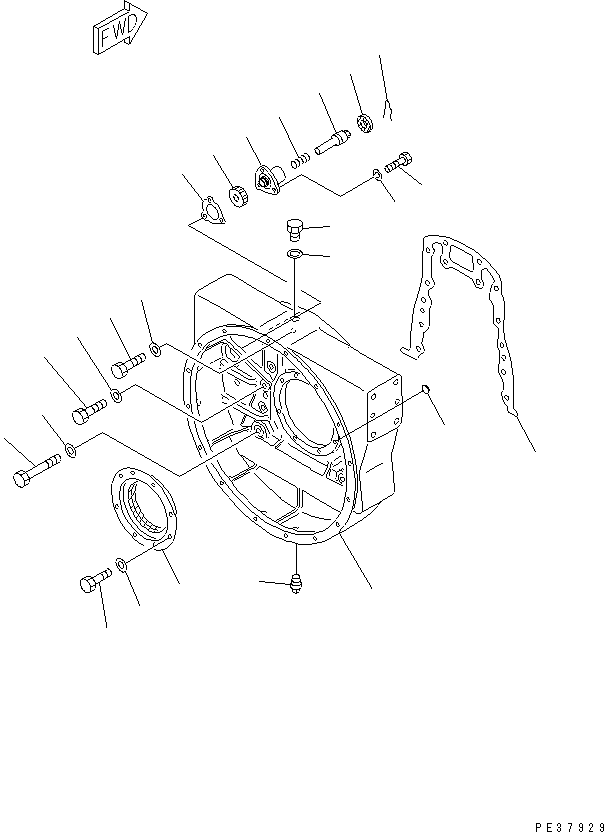 Komatsu parts book diagram for S6D170E-2A-6D S/N 17001-UP: FLYWHEEL HOUSING (EXTREME COLD TERRAIN SPEC.)(#17353-)