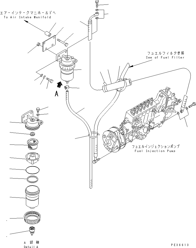 Komatsu parts book diagram for S6D170E-2A-6D S/N 17001-UP: WATER SEPARATOR (EXTREME COLD TERRAIN SPEC.)(#20722-)
