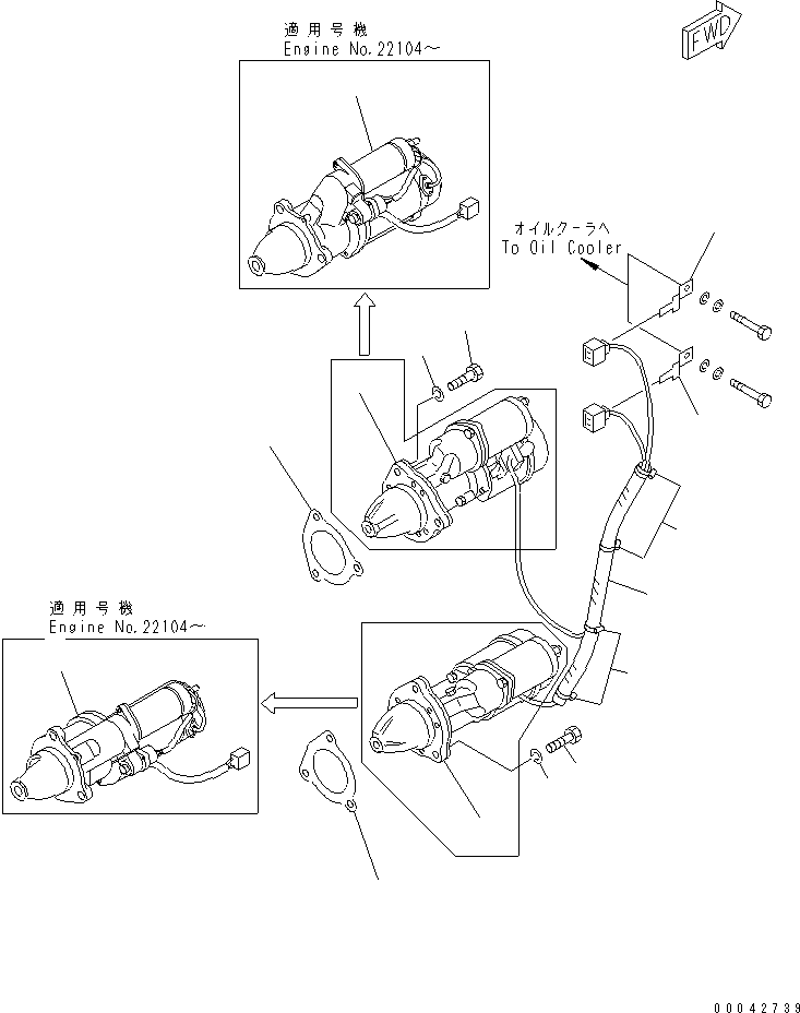Komatsu parts book diagram for S6D170E-2A-6D S/N 17001-UP: STARTING MOTOR MOUNTING (11KW)(#17353-)