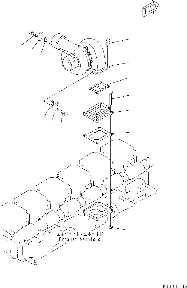 Komatsu parts book diagram for S6D170-1L-6W S/N 10001-UP: TURBOCHARGER MOUNTING(#14674-)