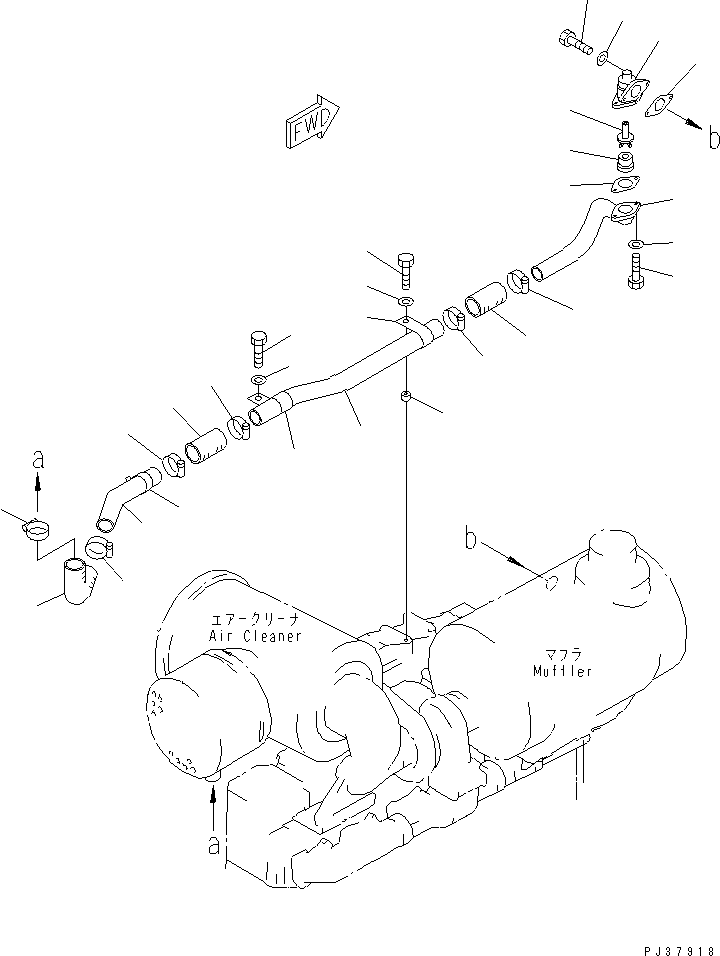 Komatsu parts book diagram for S6D170-1L-6W S/N 10001-UP: MUFFLER EJECTOR PIPING(#14674-20010)