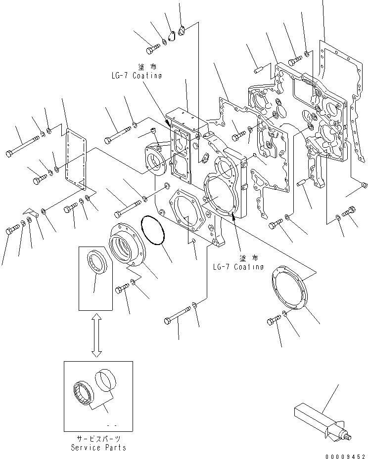 Komatsu parts book diagram for S6D170-1L-6W S/N 10001-UP: GEAR CASE AND FRONT COVER(#17537-19304)