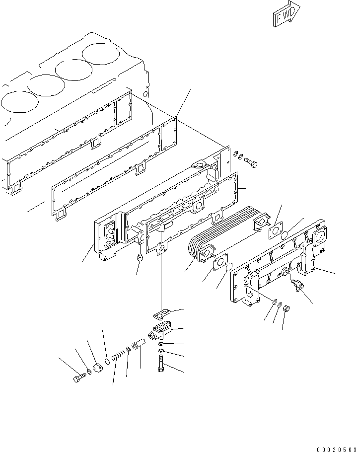 Komatsu parts book diagram for S6D170-1L-6W S/N 10001-UP: LUBRICATING OIL COOLER(#19305-)