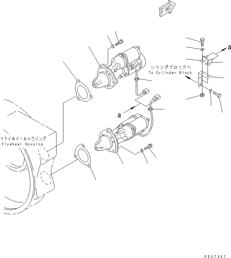 Komatsu parts book diagram for S6D170-1L-6W S/N 10001-UP: STARTING MOTOR MOUNTING (7.5KW)(#14674-)
