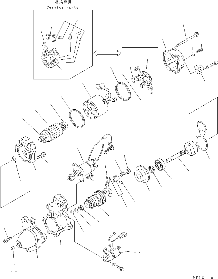 Komatsu parts book diagram for S6D170-1L-6W S/N 10001-UP: STARTING MOTOR (11KW) (INNER PARTS)(#14674-)