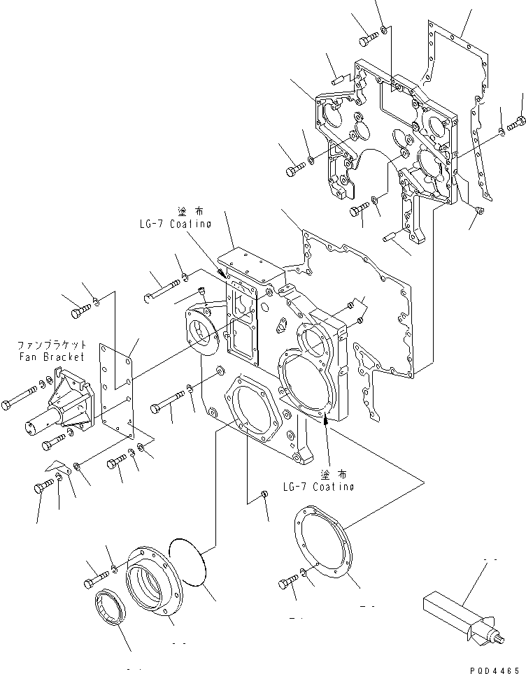 Komatsu parts book diagram for S6D170-1G-6A S/N 10001-UP: GEAR CASE AND FRONT COVER (MECHANICAL PUMP SPEC.)(#15667-17480)
