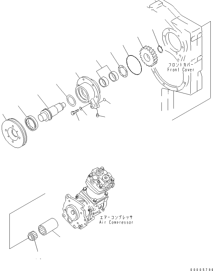 Komatsu parts book diagram for S6D170-1G-6A S/N 10001-UP: FRONT POWER TAKE OFF (AIR COMPRESSOR DRIVE) (SANDY AND DUSTY SPEC.)(#15001-)