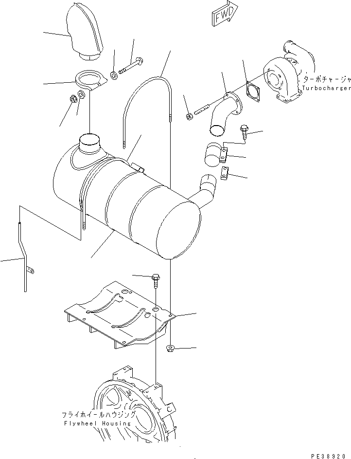 Komatsu parts book diagram for S6D95L-1MM-C S/N 106426-UP: MUFFLER(#111868-132923)