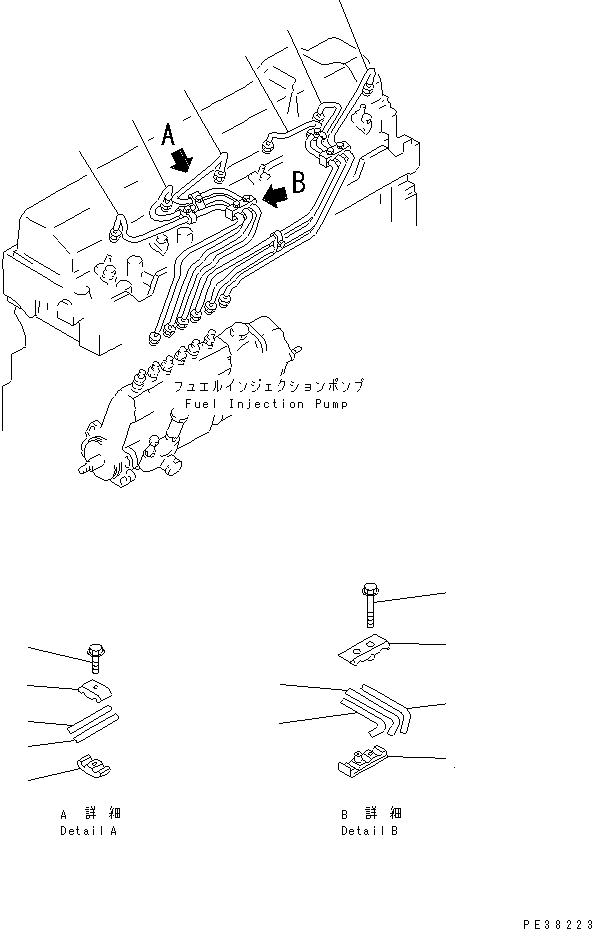 Komatsu parts book diagram for S6D95L-1MM-C S/N 106426-UP: FUEL INJECTION PUMP PIPING
