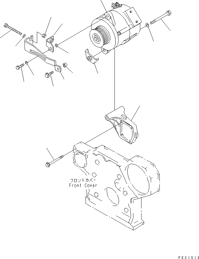 Komatsu parts book diagram for S6D95L-1MM-C S/N 106426-UP: ALTERNATOR MOUNTING (50A)