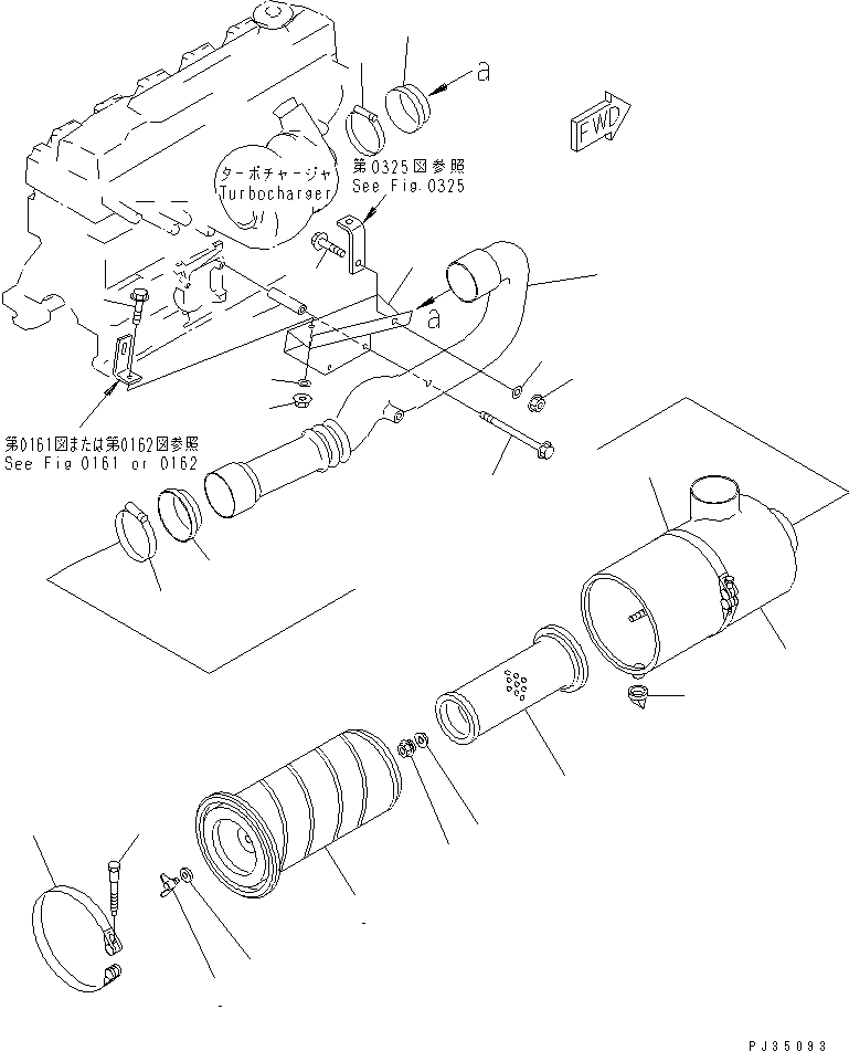 Engines Komatsu / S6D95L-1U-C S/N 35360-UP(s6d95l3c) / AIR CLEANER AND CONNECTION (DOUBLE ELEMENT TYPE)(#35360-82575)(030070 : 0142)
