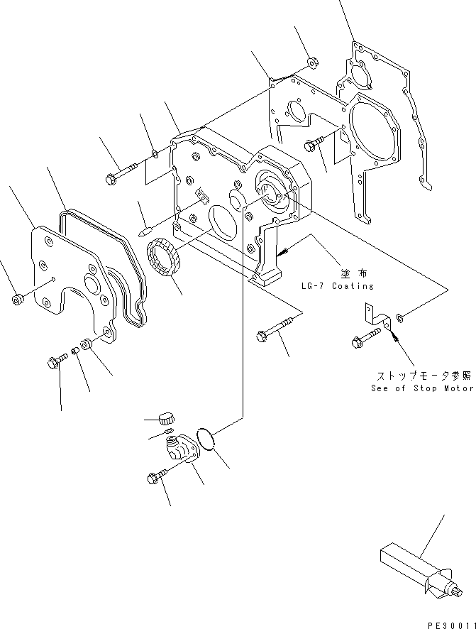 Komatsu parts book diagram for S6D95L-1NN S/N 106426-UP: FRONT COVER (WITH TACHOMETER OUTLET)