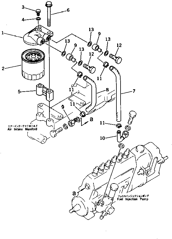 Komatsu parts book diagram for S6D95L-1F S/N 23413-UP: FUEL FILTER AND PIPING