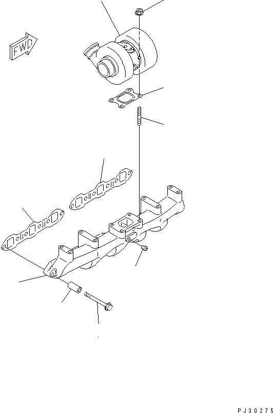 Komatsu parts book diagram for S6D95L-1Q S/N 27756-UP: EXHAUST MANIFOLD AND TURBOCHARGER