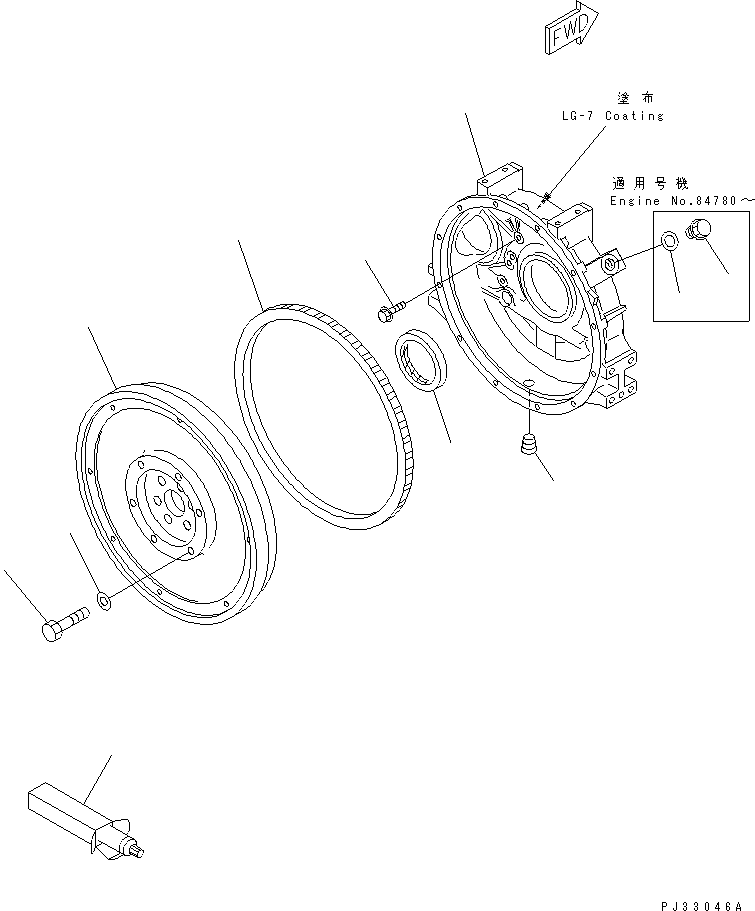 Komatsu parts book diagram for S6D95L-1Q S/N 27756-UP: FLYWHEEL AND FLYWHEEL HOUSING