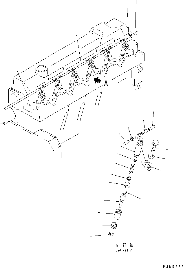 Komatsu parts book diagram for S6D95L-1Q S/N 27756-UP: FUEL NOZZLE AND SPILL PIPE