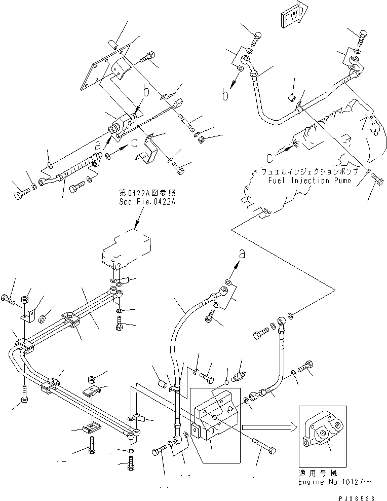 Engines Komatsu / SA12V140-1C S/N 10034-UP (ELECTRICAL GOVERNOR)(sa12v12c) / FUEL PIPING (2/2) (R.H. BANK) (ELECTRICAL GOVERNOR SPEC.)(#10047-10356)(120110 : 0423A)