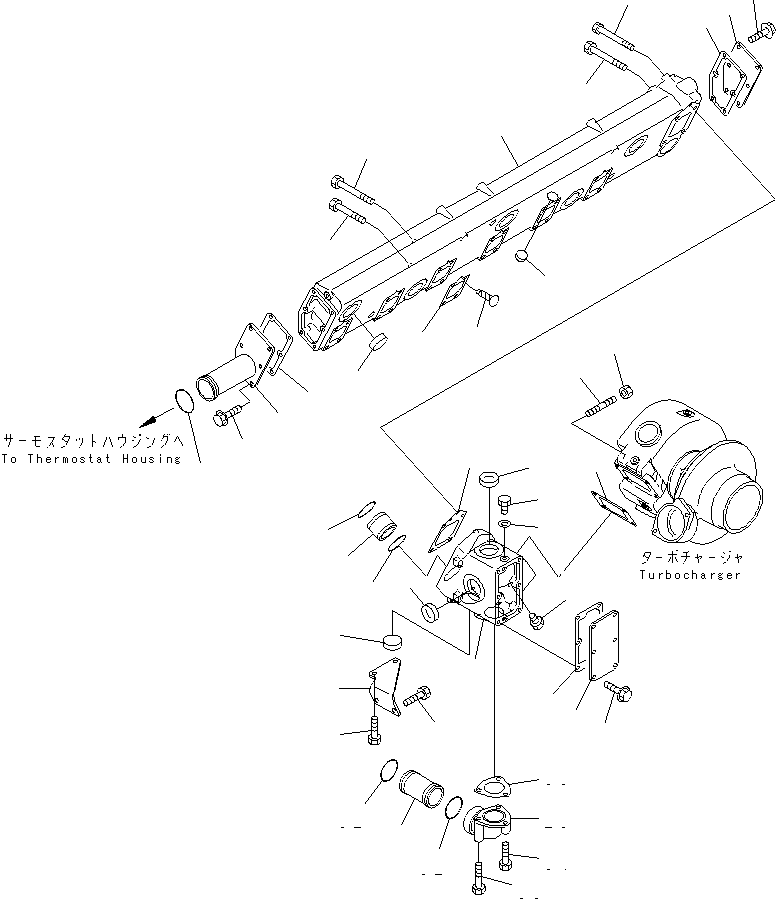 Komatsu parts book diagram for SA12V140-1M S/N 10517-UP: EXHAUST MANIFOLD (L.H.) (JG SPEC.)