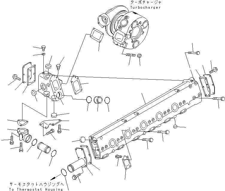 Komatsu parts book diagram for SA12V140-1M S/N 10517-UP: EXHAUST MANIFOLD (R.H.) (JG SPEC.)