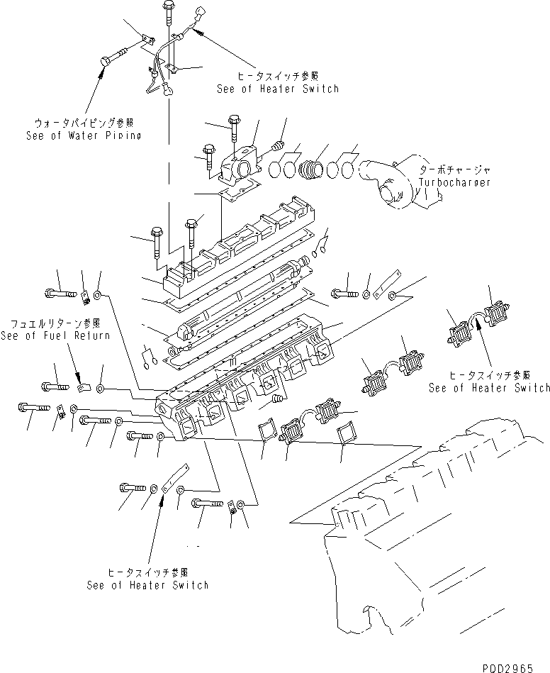 Engines Komatsu / SA12V140-1U-A S/N 10001-UP(sa12v1ic) / AIR INTAKE MANIFOLD AND AFTER COOLER (R.H. BANK) (COLD TERRAIN SPEC.) (EXCEPT JAPAN)(#12774-)(030090 : A1310-B7D5)