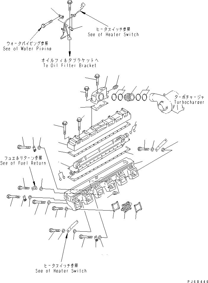 Engines Komatsu / SA12V140-1Q-A S/N 10001-UP(sa12v1jc) / AIR INTAKE MANIFOLD AND AFTER COOLER (R.H. BANK) (COLD TERRAIN SPEC.) (EXCEPT JAPAN)(#10742-)(030110 : A1310-B7B1A)