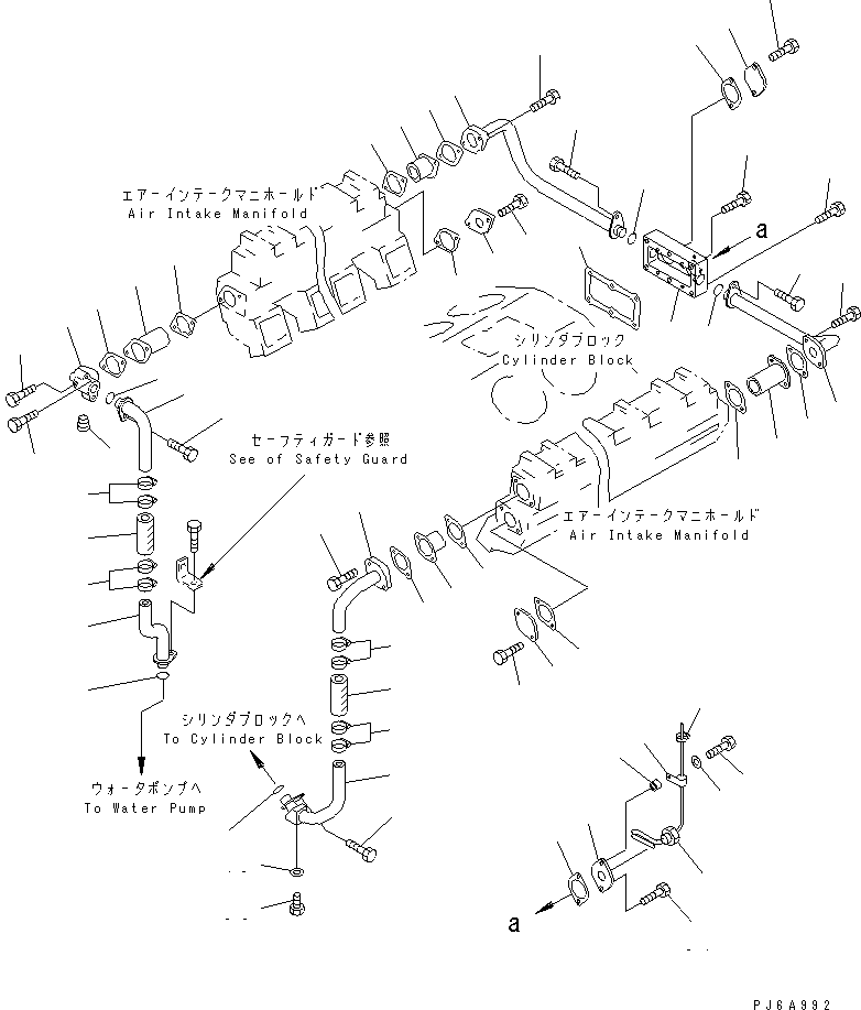 Komatsu parts book diagram for SA12V140-1E-A S/N 10001-UP: AFTER COOLER WATER PIPING (WITH COOLANT HEATER)(#11109-)