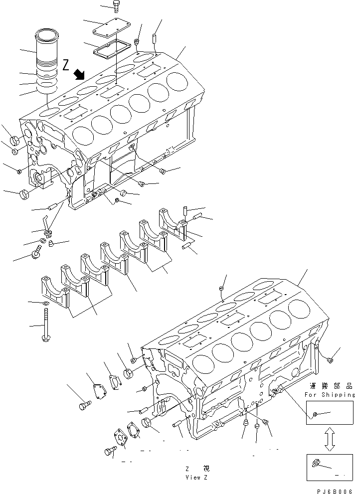 Komatsu parts book diagram for SA12V140-1E-A S/N 10001-UP: CYLINDER BLOCK(#10100-11041)