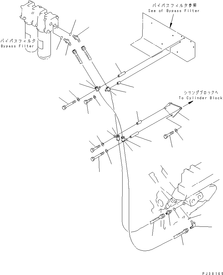 Komatsu parts book diagram for SA12V140-1E-A S/N 10001-UP: BYPASS FILTER PIPING(#10391-)