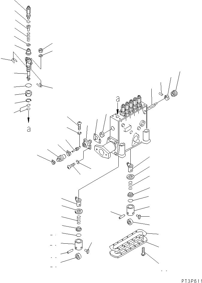 Komatsu parts book diagram for SA12V140-1R-A S/N 10001-UP: FUEL INJECTION PUMP (PUMP) (L.H.) (2/2) (INNER PARTS)(#11640-)