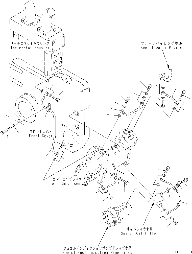Komatsu parts book diagram for SA12V140-1R-A S/N 10001-UP: AIR COMPRESSOR PIPING (2/2)(#13303-)