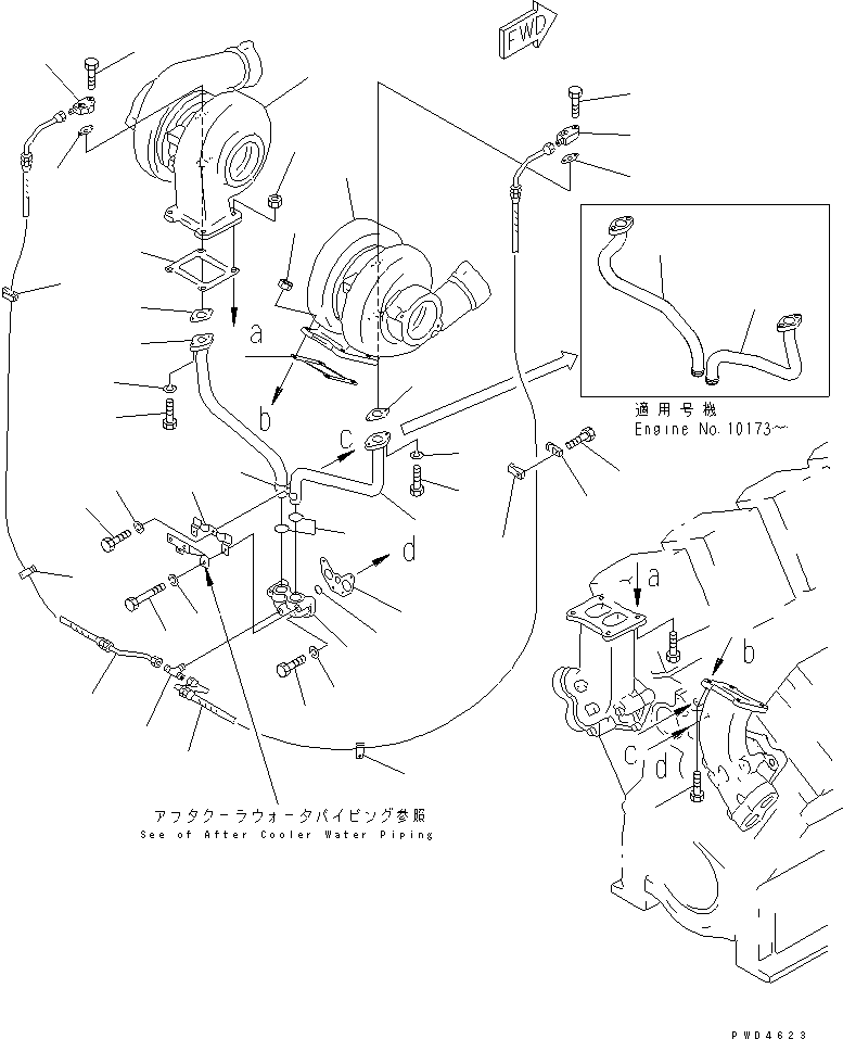 Engines Komatsu / SA12V170-1D-EA S/N 10001-UP(sa12v1rc) / TURBOCHARGER OIL PIPING(#10024-10192)(030270 : A1530-A8A1)