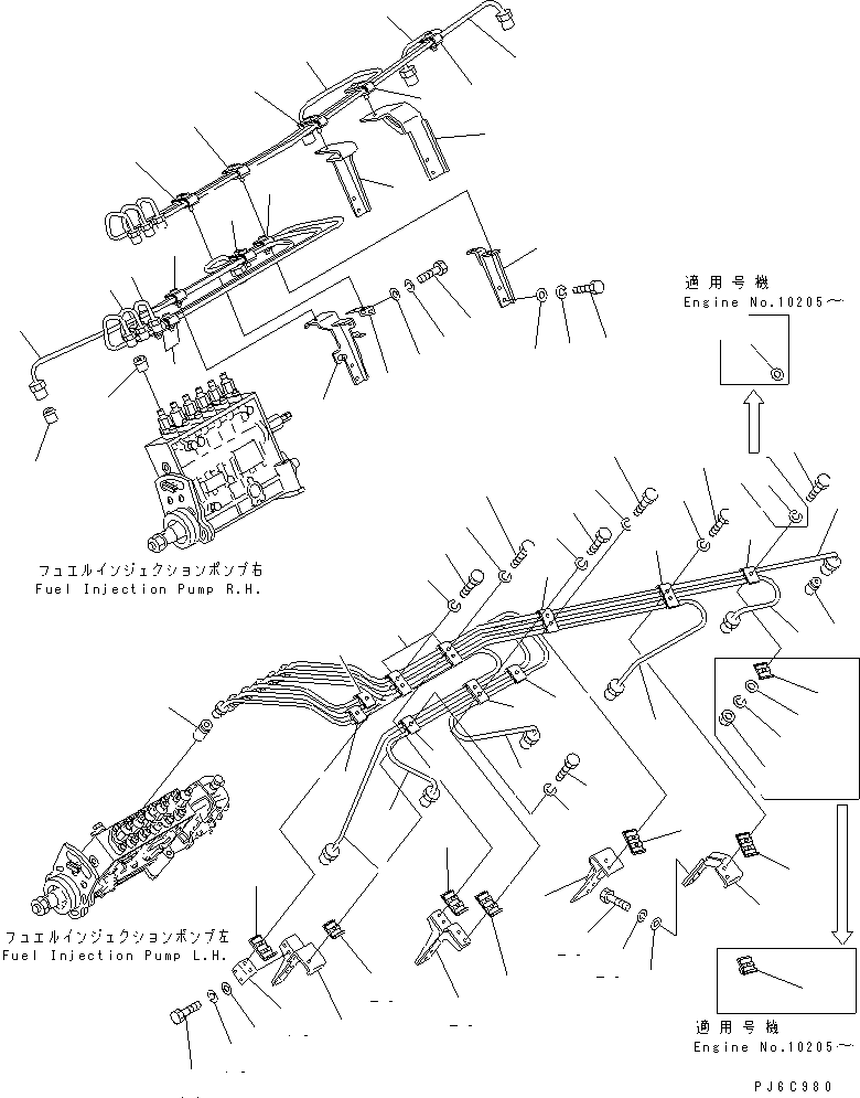 Engines Komatsu / SA12V170-1D-EA S/N 10001-UP(sa12v1rc) / FUEL INJECTION PUMP FUEL PIPING(#10097-)(031260 : A4050-A8A1)