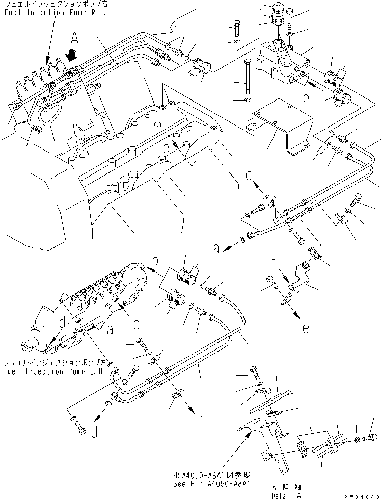 Engines Komatsu / SA12V170-1D-EA S/N 10001-UP(sa12v1rc) / FUEL SUPPLY AND OVER FLOW PIPING (1/2)(#10097-10180)(031350 : A4110-D8A1)