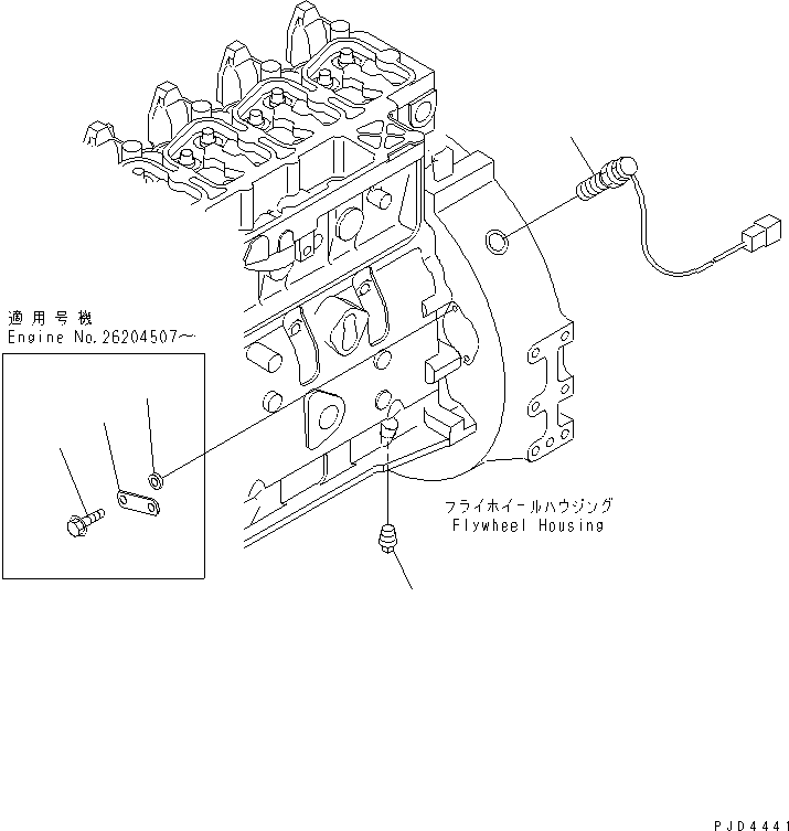 Engines Komatsu / SA6D102E-1C-Z S/N 26200467-UP(sa6d100c) / FLYWHEEL HOUSING PLUG AND REVOLUTION SENSOR(#26201322-)(030600 : A2210-01A1)