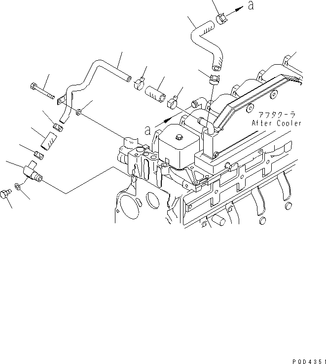 Komatsu parts book diagram for SA6D102E-1B S/N 26200467-UP: AFTERCOOLER WATER PIPING(#26200467-26280462)
