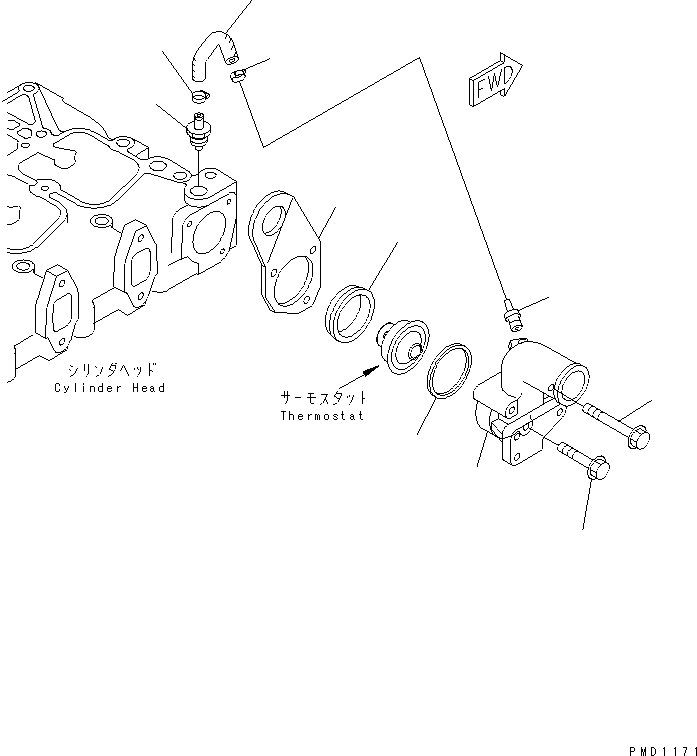 Komatsu parts book diagram for SA6D102E-1B S/N 26200467-UP: THERMOSTAT HOUSING