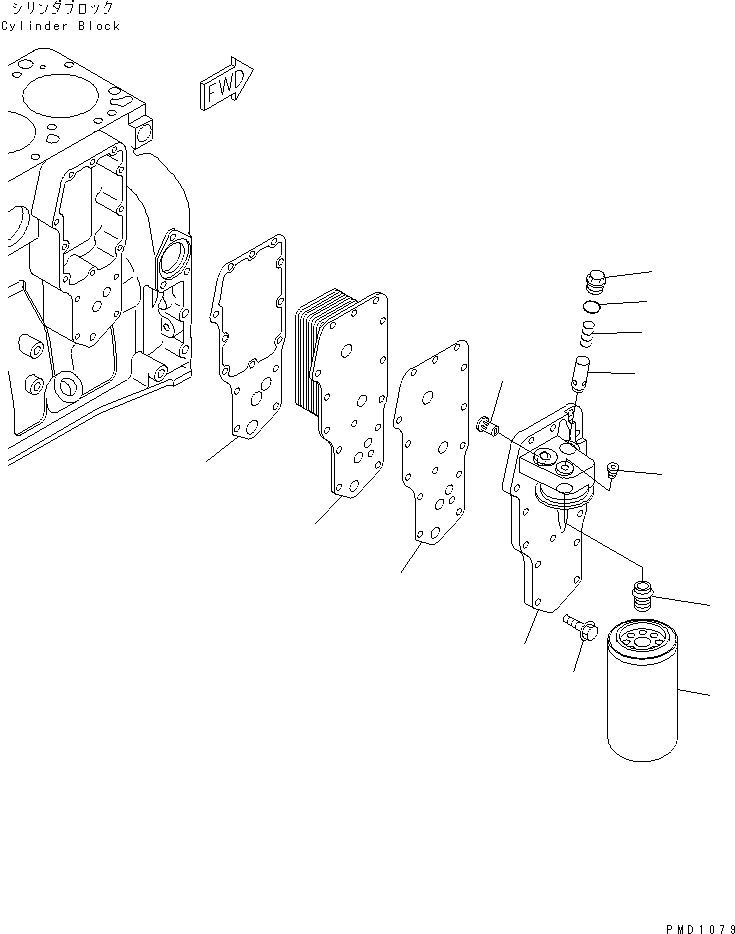 Komatsu parts book diagram for SA6D102E-1B S/N 26200467-UP: OIL COOLER AND OIL FILTER