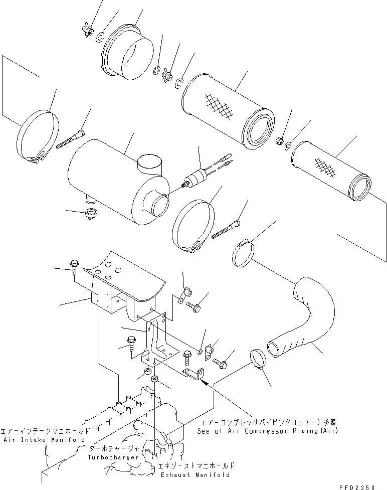 Engines Komatsu / SA6D108-1G S/N 16016-UP(sa6d107c) / AIR CLEANER (WITH INTAKE EXTENSION PIPE) (WITH AIR COMPRESSOR)(#25149-26950)(030120 : A1410-A2D7)