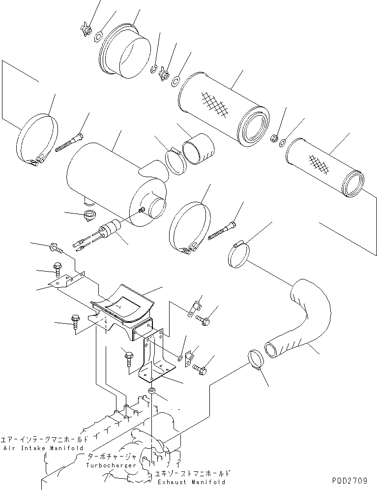 Engines Komatsu / SA6D108-1G S/N 16016-UP(sa6d107c) / AIR CLEANER (WITH AIR COMPRESSOR)(#27771-)(030160 : A1410-A2E3)