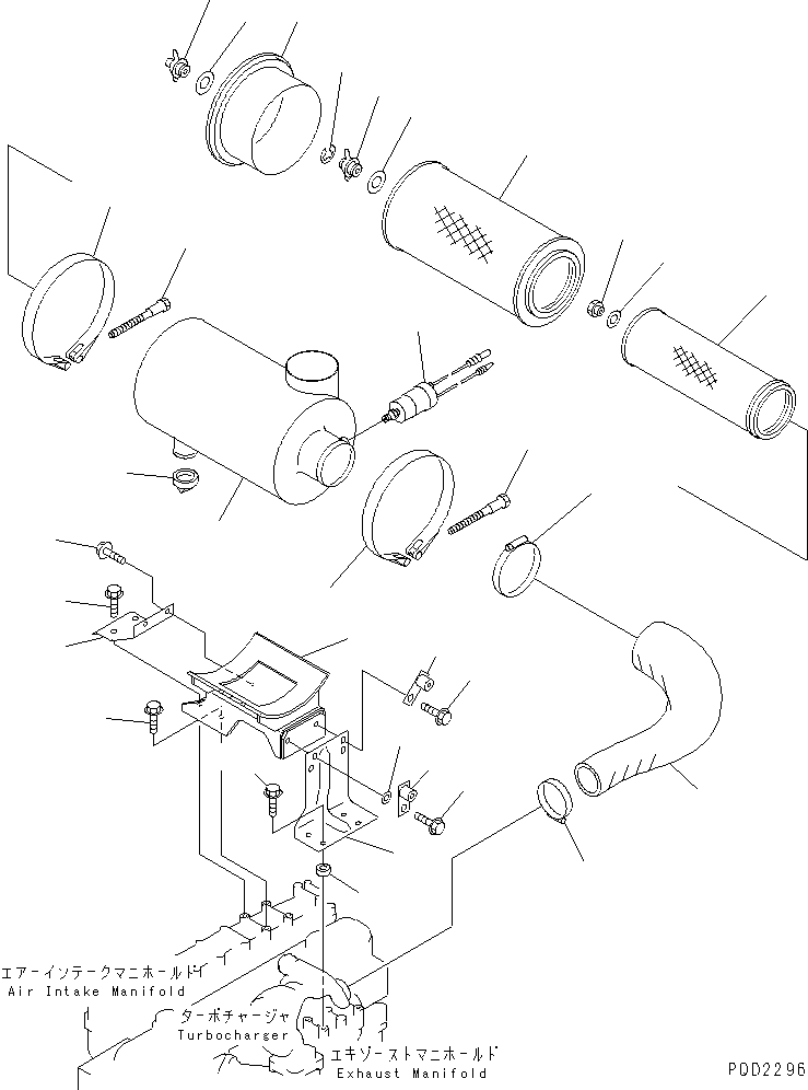 Engines Komatsu / SA6D108-1G S/N 16016-UP(sa6d107c) / AIR CLEANER (WITH INTAKE EXTENSION PIPE)(#26951-)(030150 : A1410-A2E2A)
